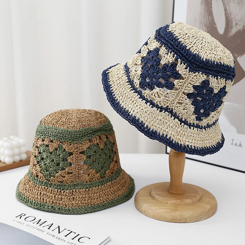 Spring/Summer Korean Sweet Versatile Woven Hollow Heart Straw Hat for Women Breathable Beach Sunscreen Fisherman Hat