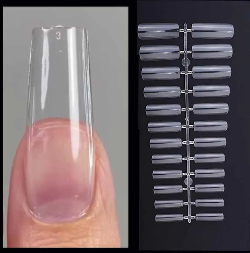 600Pcs Soft Gelly Nails Tips Extension System Long Coffin Fake Nail Sculpted American Gel X Capsule False Nails Press On