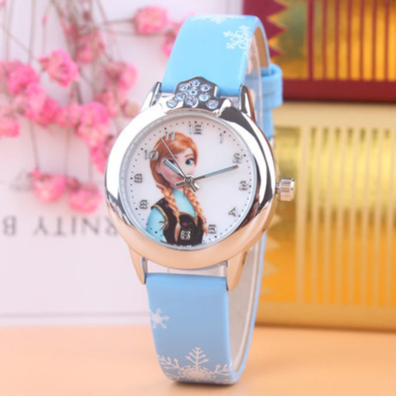 Elsa Princess Watch for Kids, pulseira de couro, relógios de pulso infantis fofos, relógio congelado, presentes para meninas