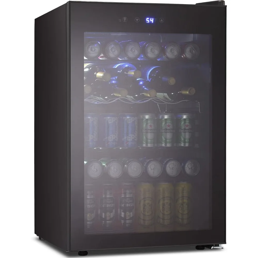 Refrigerador de geladeira de bebidas de 4,5 pés cúbicos, porta de vidro de mini geladeira de 145 latas, display digital de temperatura para refrigerante, cerveja ou vinho