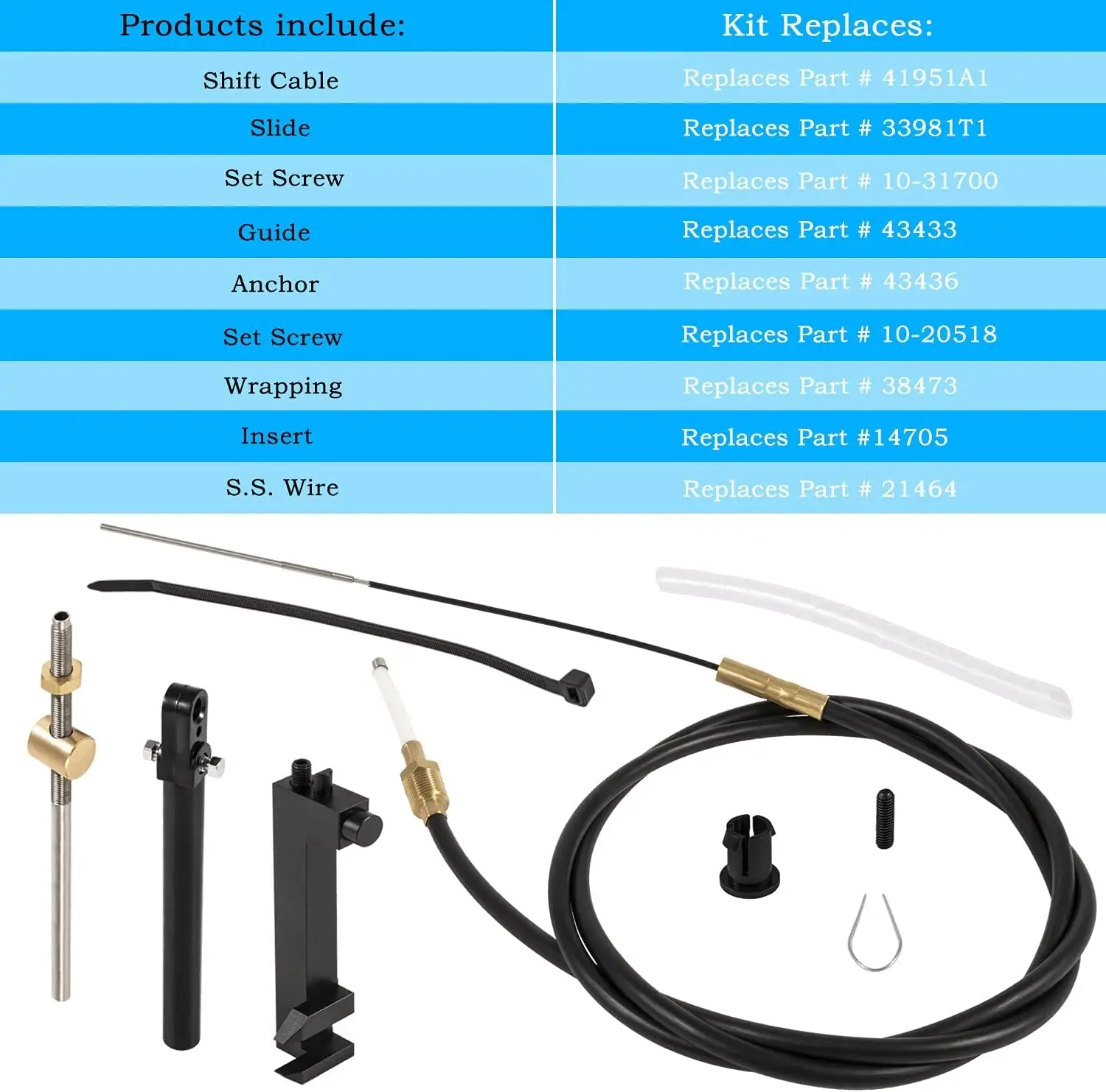 TM 865436A02 Lower Shift Cable Kit Yacht Accessories for Mercruiser Alpha Gen One & Two 1 2 Mr MC 9 pcs