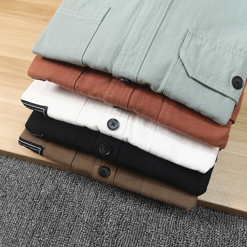 アメリカンカジュアル ウェアドコットン ロングスリーブ メンズシャツ 秋 ルーズ 多用途 ワークウェア クラシック ポイントカラー カジュアルシャツ