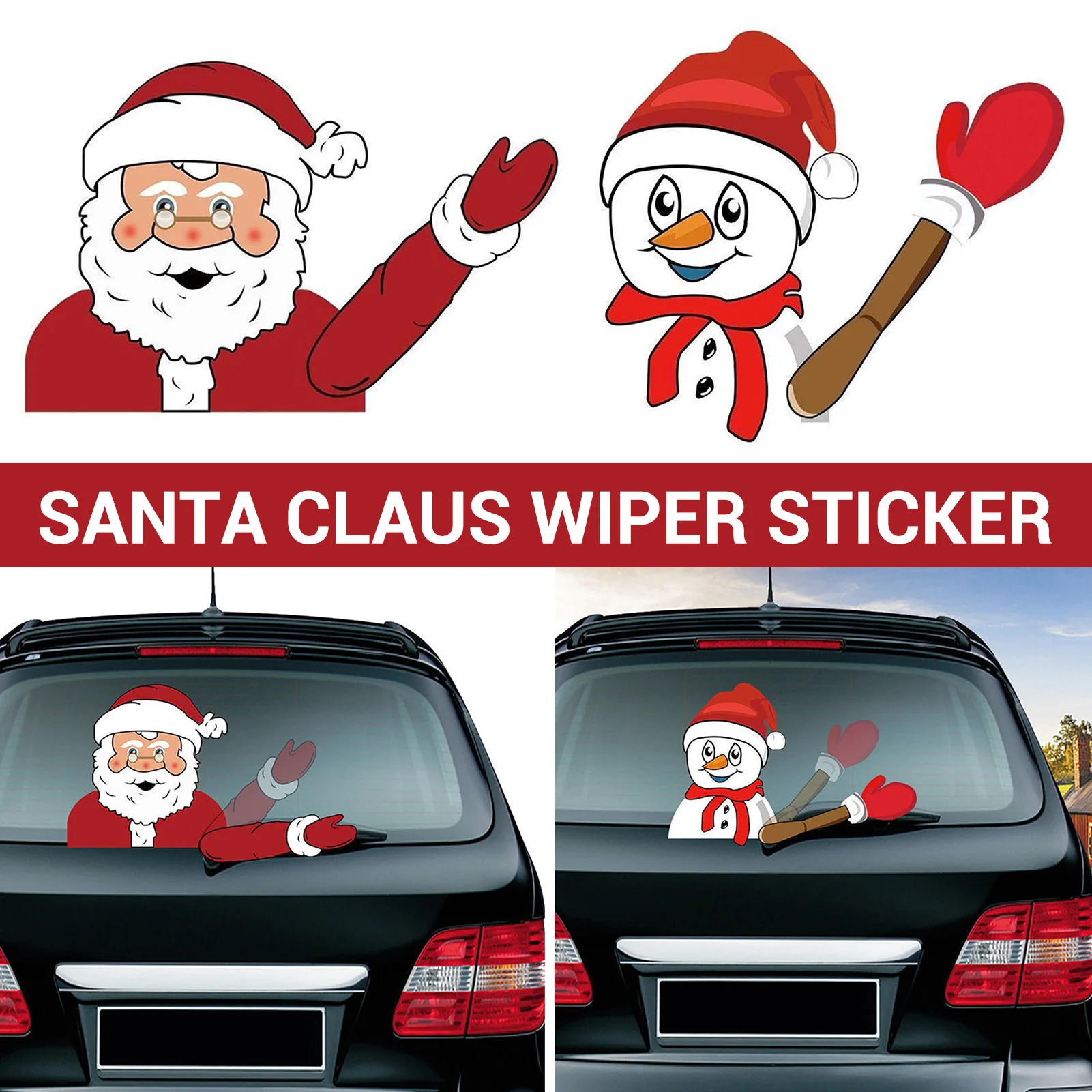 Snowman Windshield Wiper Decal Reusable Cute Waving Arm Rear Decal Sticker Suitable for Exterior Car Accessories