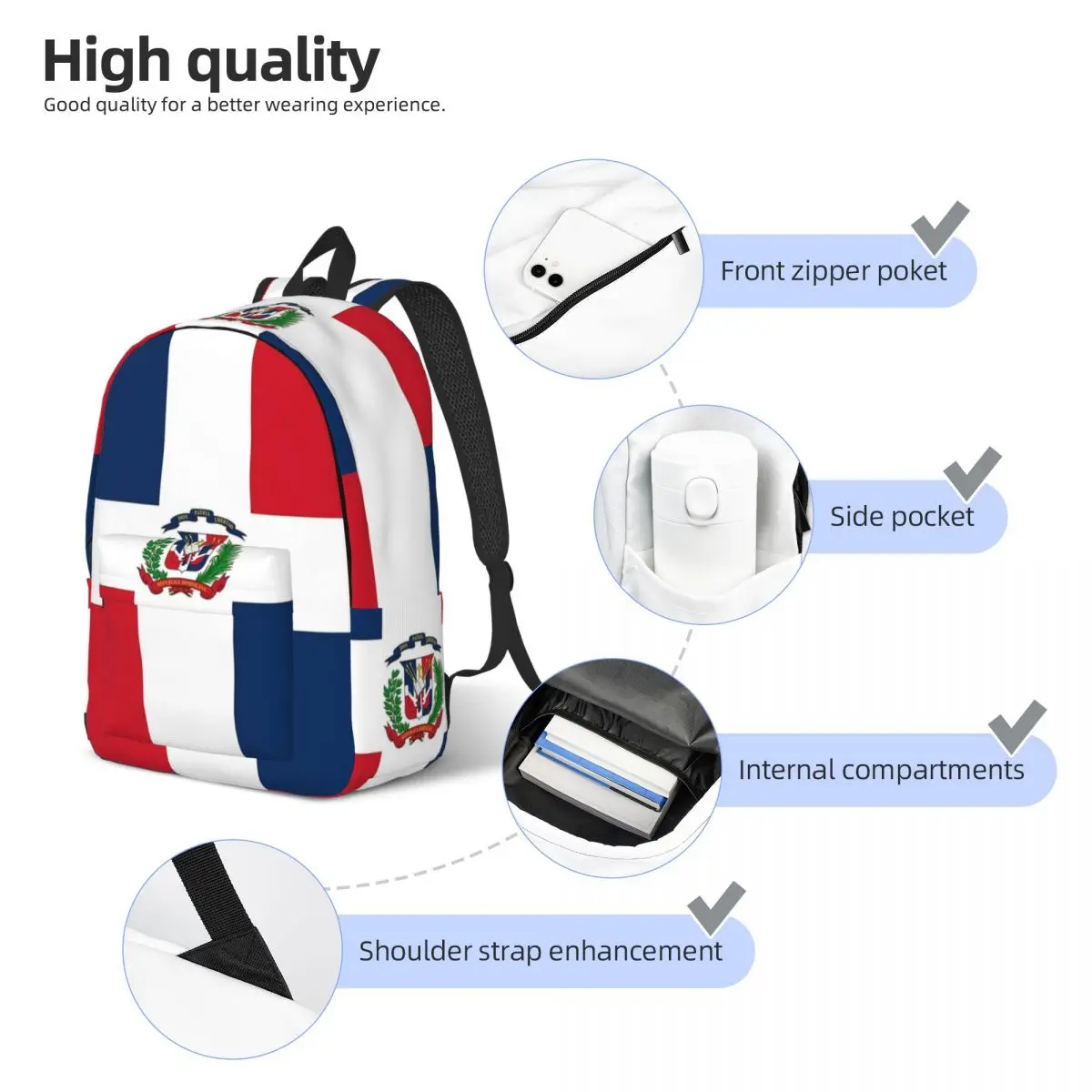 Dominican Republic Flag Gifts, Stickers And Other Products Student Backpack School Bag Hiking Travel Daypackhoulder Bags