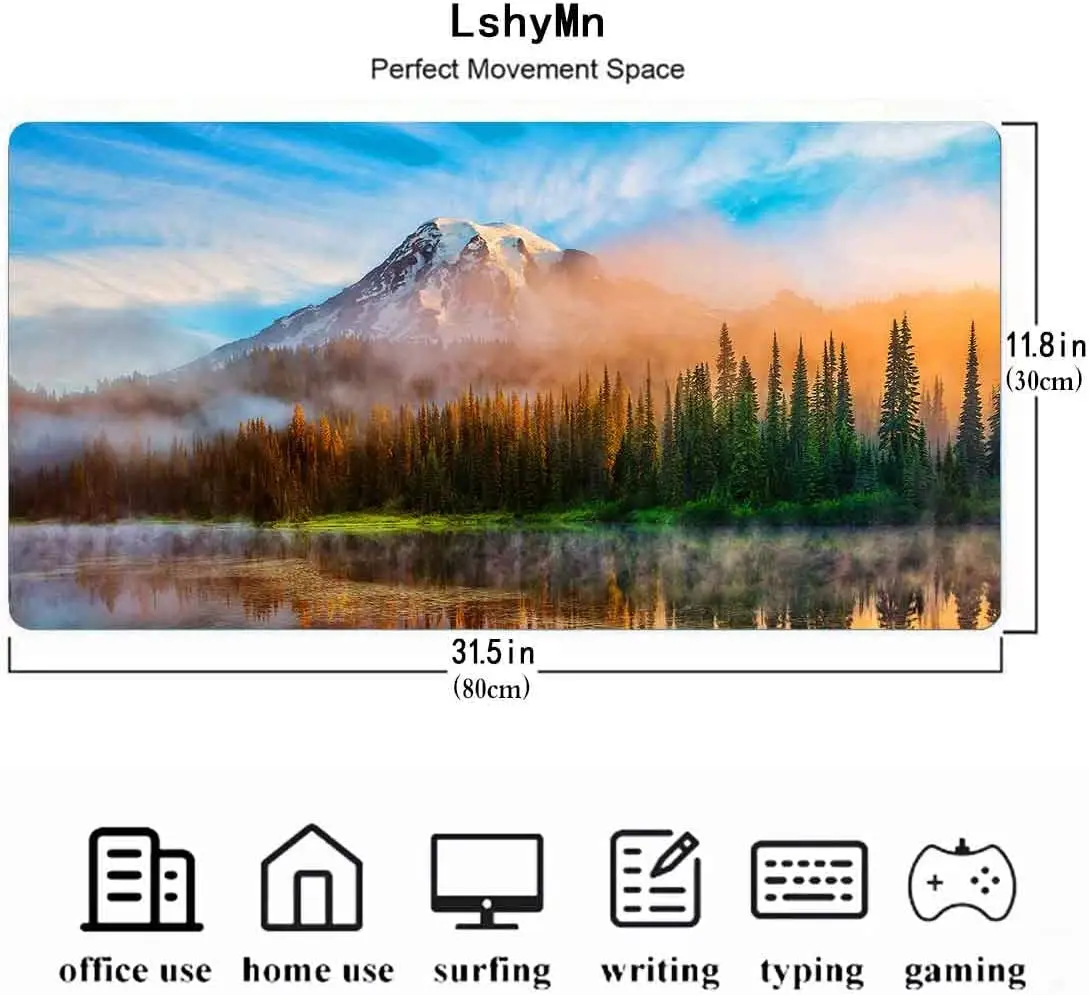 31.5x11.8x0.12 Inches Gaming Mouse Pad Mountain Forest Lake Pattern Print Mouse Pad Desk Pad Bench