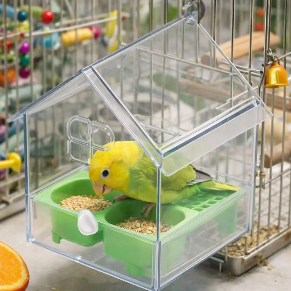 

Prevent Scattering Hanging Parrot Feeder Transparent Pull-Out External Bird Feeding Bowl Plastic Multi-function Bird Bath Garden