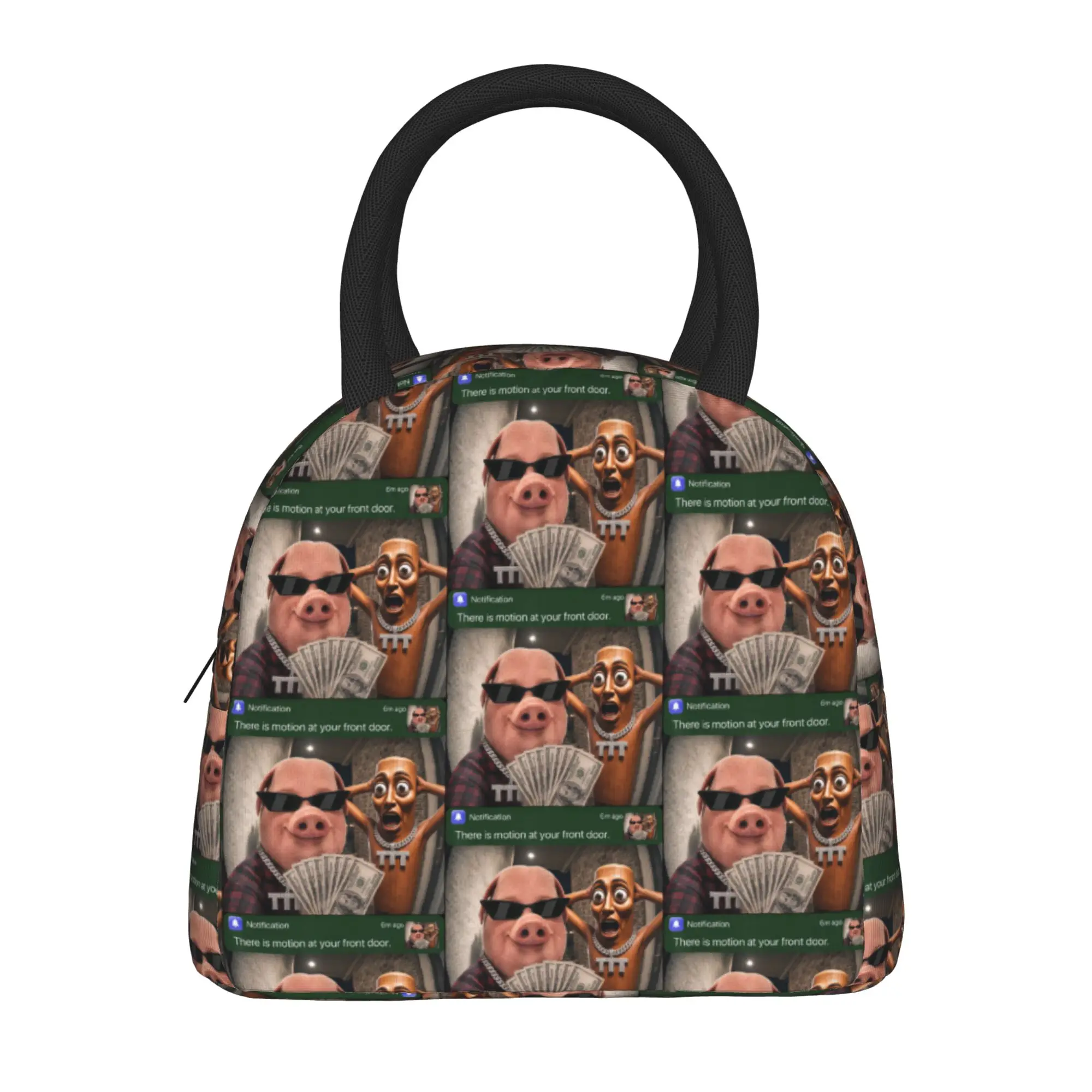 There is Motion at Your Front Door Tung Sahur and Jonh Pork Lunch Bag Women Print Lunch Box School Cooler Bag Thermal Lunch Bags