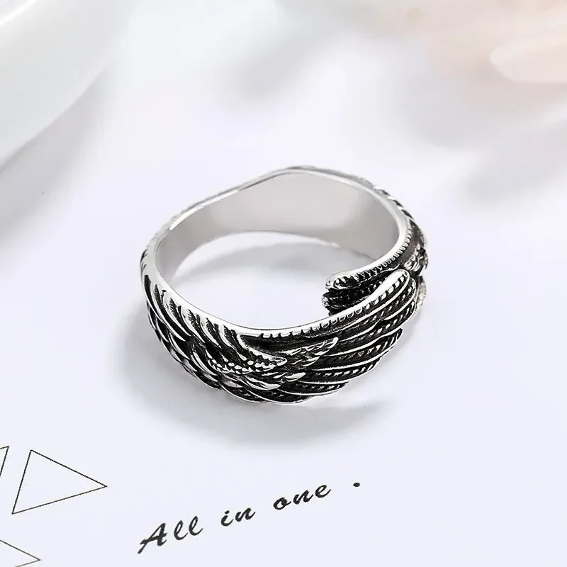 Retro Angel's Wings Opening Rings for Women Men Vintage Punk Silver Color Rings Creative Couple Ring Jewelry Кольцо С Эмалью