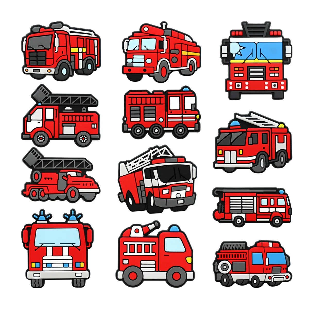 Juego de 12 adornos para zapatos de la serie Camión de Bomberos, para sandalias tipo Bubble Slides, accesorios de decoración para zapatos de PVC