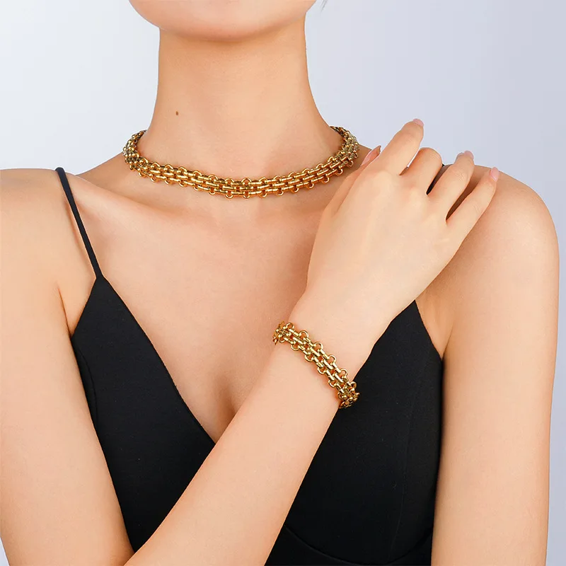 Collar de cadena gruesa Rosalinda de acero inoxidable 316L con cierre de palanca, collar grueso para mujer, regalo, novedad
