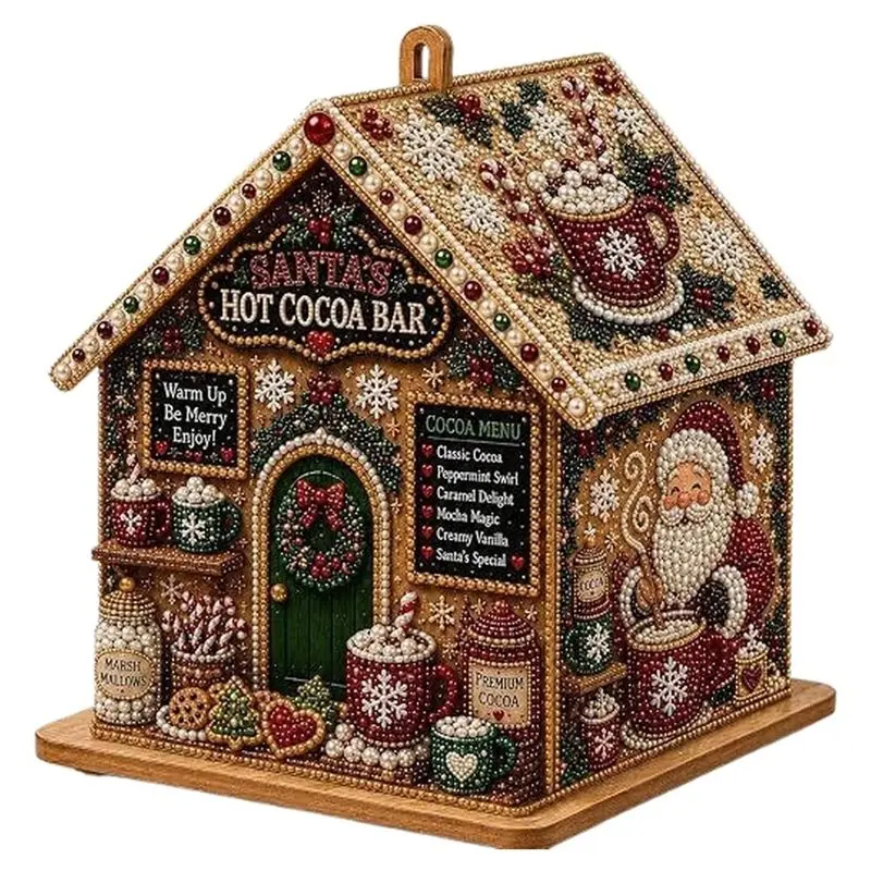 ABRU-For Adults Craft Kit, 3D Wooden Christmas House Diamond Art Kit, Pearl Ornament, Holiday Decor, 3D Design