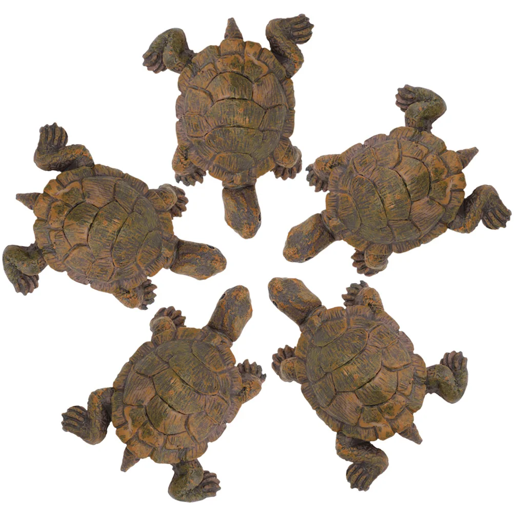 

5pcs Simulated Turtle Statue Micro Figure Small Resin Ornament Miniature Garden Decoration Kids Educational Toy for Birthday