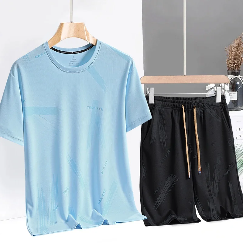

Ice Sensation ort Sve Casual Sports Set Men's Summer Thin Qui Dry T-irt Breathable orts Sli Outfit