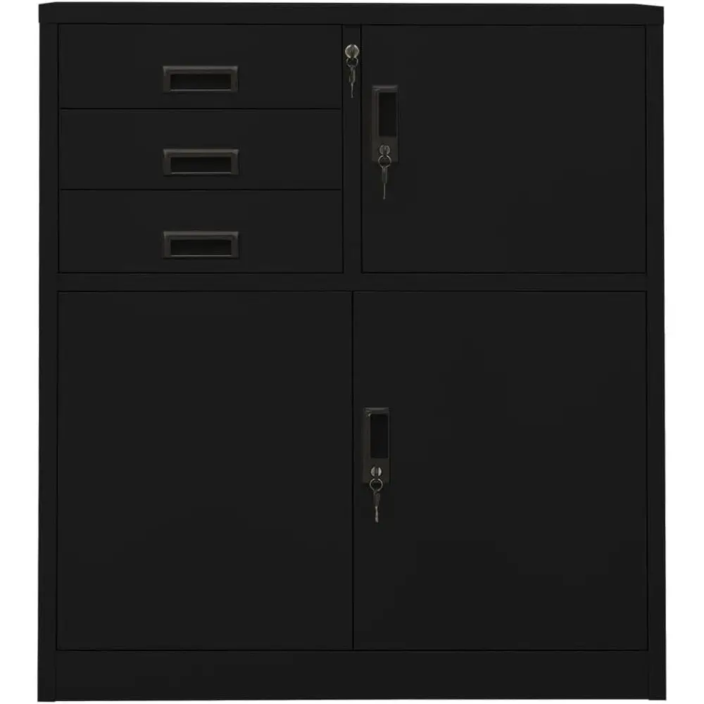 

Height-Adjustable Shelves Steel Office Cabinet, Matte Black Finish, Cam Locks, Ball-Bearing Slides, Durable Storage for Files an