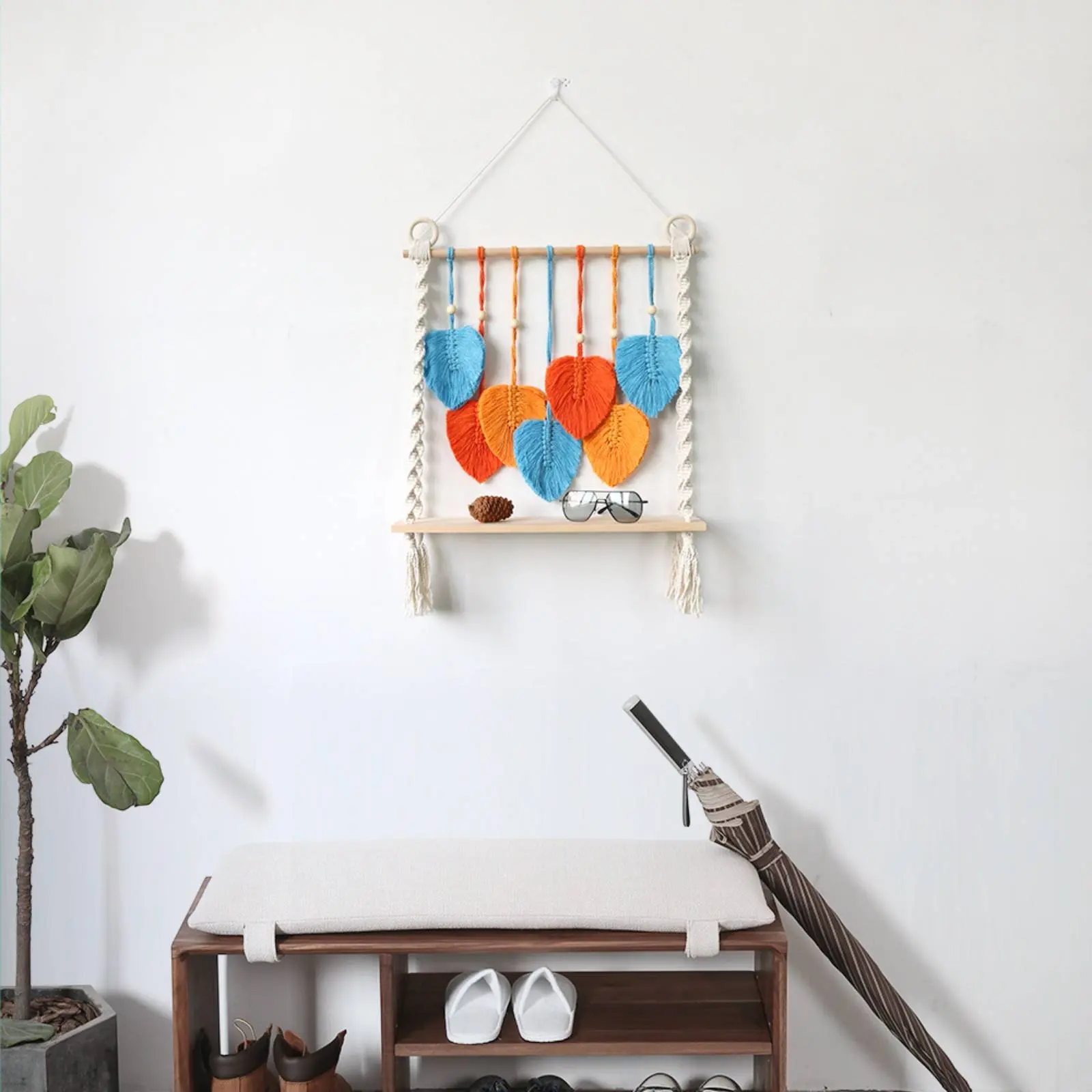 Leaf Wall Tapestry Shelf Handmade Macrame Wall Hanging Shelf Natural Look No Assembly Needed for Bedroom