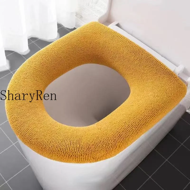 Funda Universal para asiento de inodoro, alfombrilla con patrón de calabaza de Color puro, cojín suave y cálido para asiento de inodoro, accesorios de baño