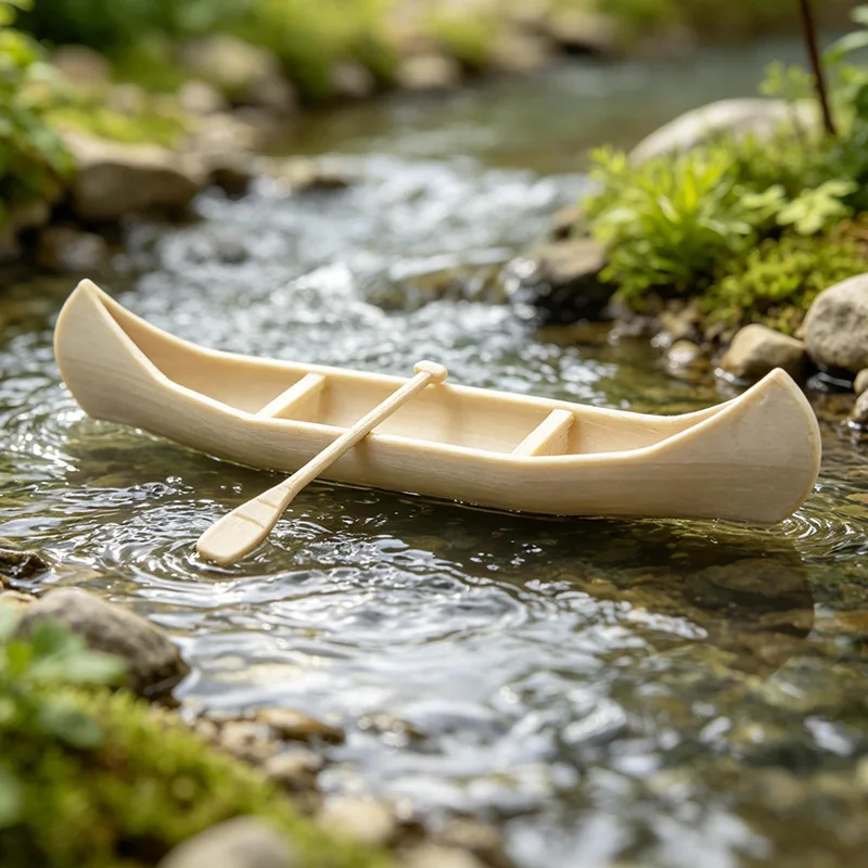 

1:12 Scale Miniature Wooden Canoe with Paddle, Simulation Boat Model for Dollhouse Garden, Lake & Asian Landscape Diorama Layout