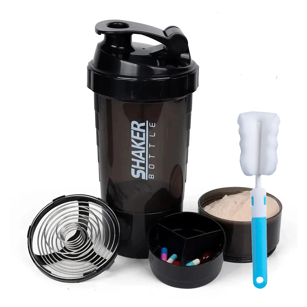 500ml Portable Protein Shaker Cup with Powder Storage Container Mixer Cup with Brush Gym Sport Water Bottle Drinkware