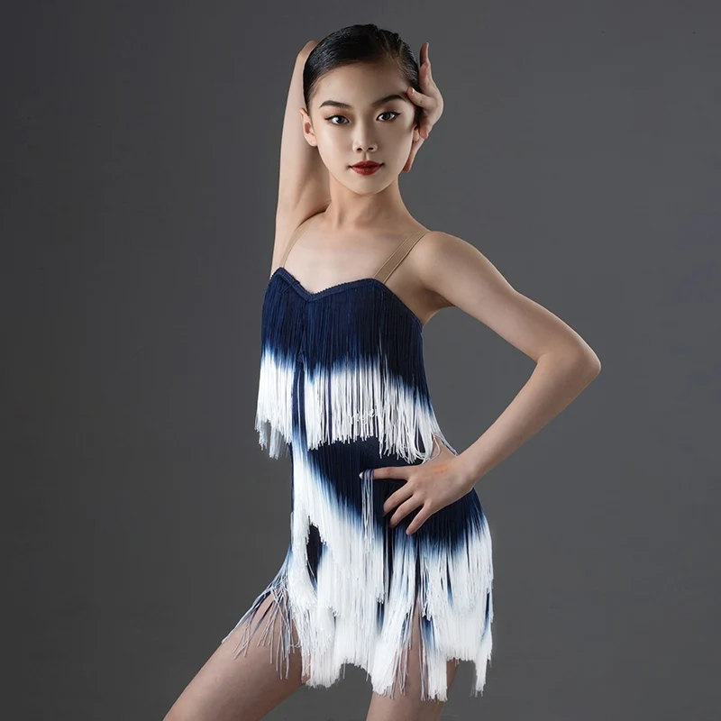 2024 Colorful Full Fringed Party Dress Girls Latin Dance Performance Costumes Kids Chacha Salsa Tango Dancing Dresses SL10692
