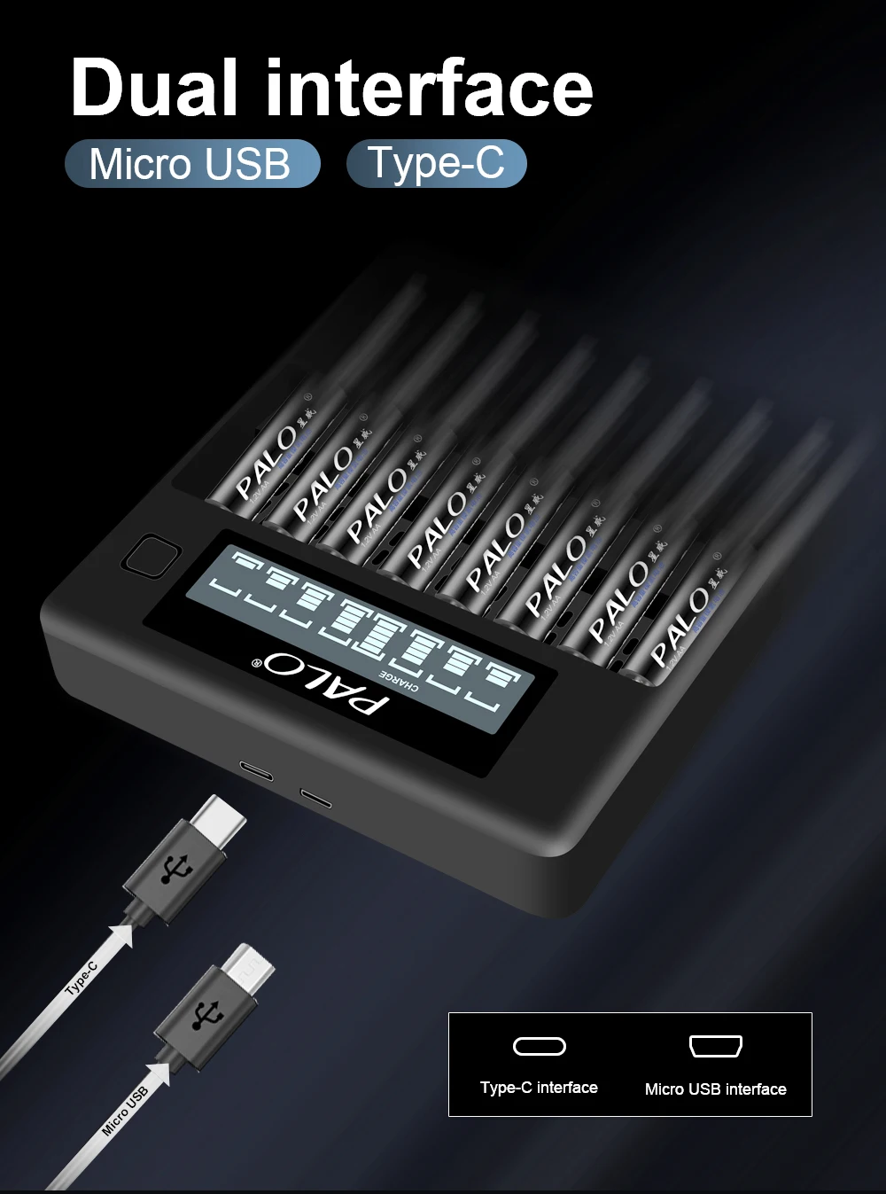 PALO 1,2V AA+AAA Wiederaufladbares Batterieladegerät-Set AA 3000mAh AAA 1100mAh Mit 8-Slot-Ladegerät 4-8 Stück – Detail 3