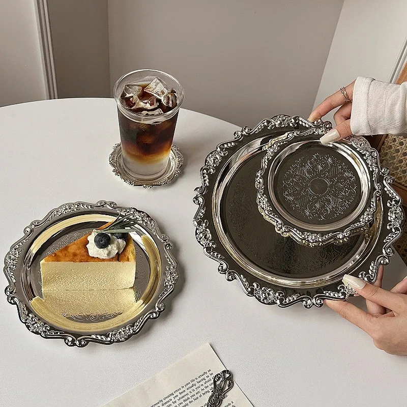 Silver Plated Cake Tray Afternoon Tea Dessert Tray Jewelry Storage Decorative Tray Dessert Table Snack Dish Display
