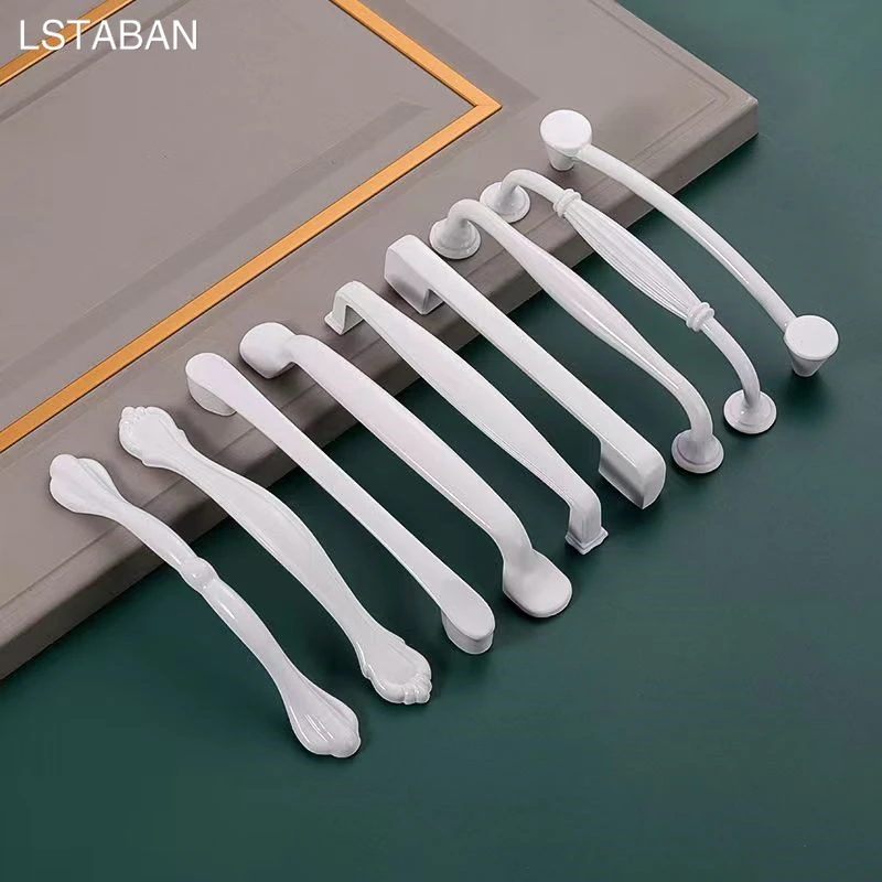 Modern Simple  White Cabinet Handle Aluminum Alloy Wardrobe Drawer Door Handles Kitchen Drawer Dresser Furniture Knobs Hardware