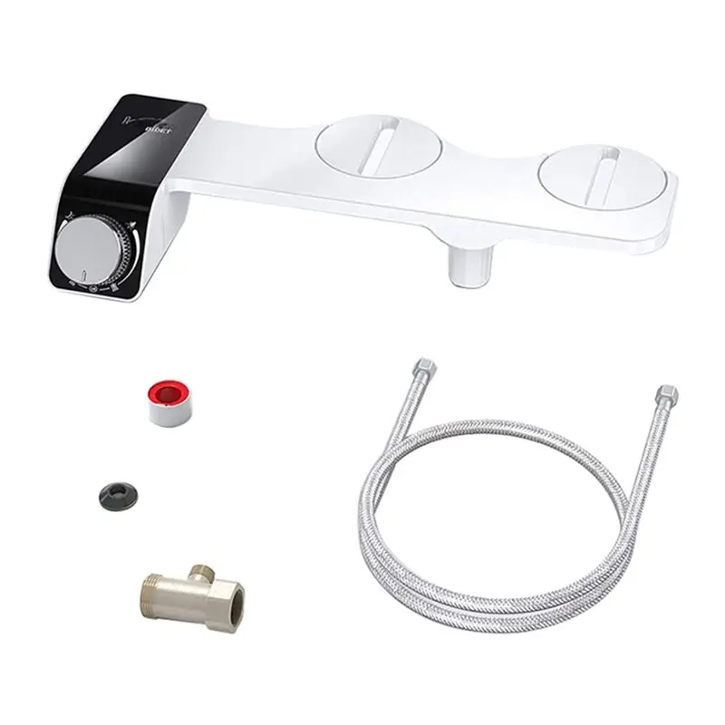 AB33-Bidet Attachment Ultra-Slim Toilet Double Nozzle Spiral Adjustable Water Pressure Non-Electric Sprayer With Hose