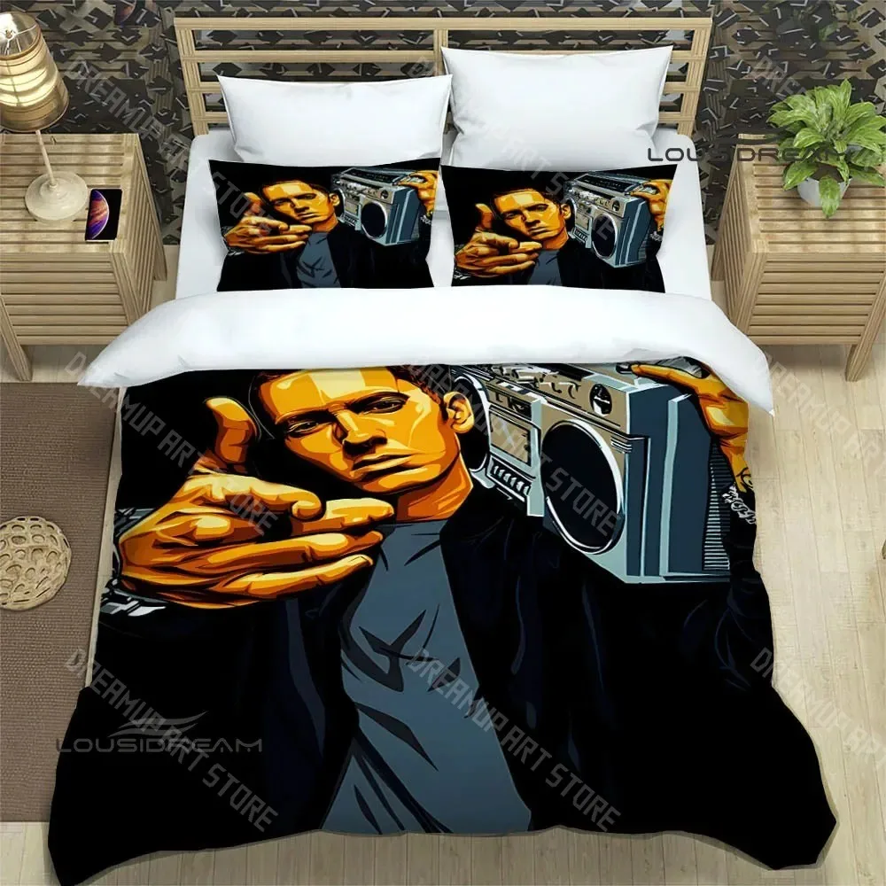 3D Printed Eminem Hip Hop Singer Bedding Set for Boys Girls Duvet Cover Pillowcase Twin Queen King Full Single Double Sizes