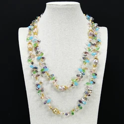 G-G 50'' Nucleated Flameball Purple Keshi Pearl Top-Drilled Multi Color Teardrop Crystal Long Necklace Lady Sweater Chain
