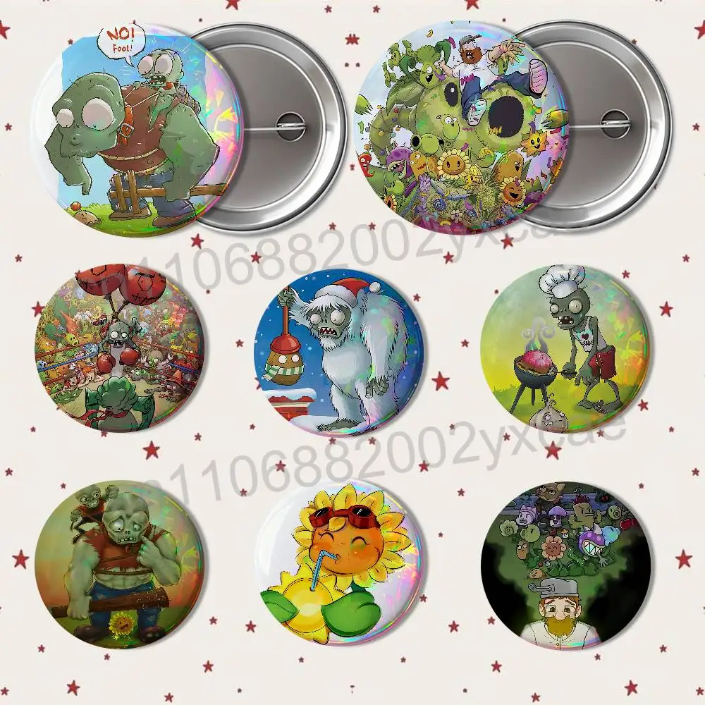 Vegetables and fruits game PVZ Badges Badges On Backpack Jacket Cartoon Round Brooches  Acrylic Button Pins Collection Gifts
