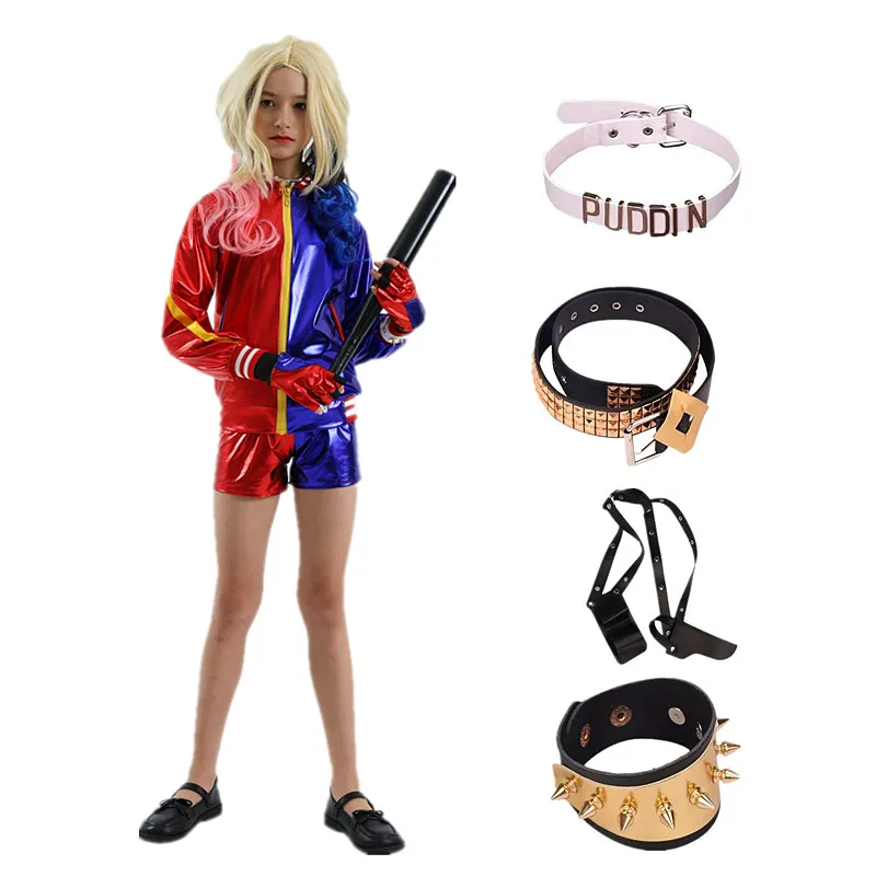 6Pcs Set Halloween Cosplay Clown Girl Sexy Ladies Outfits Trendy Sets Jacket Shorts Gloves Kid Outfits for Party Gift Halloween image 2