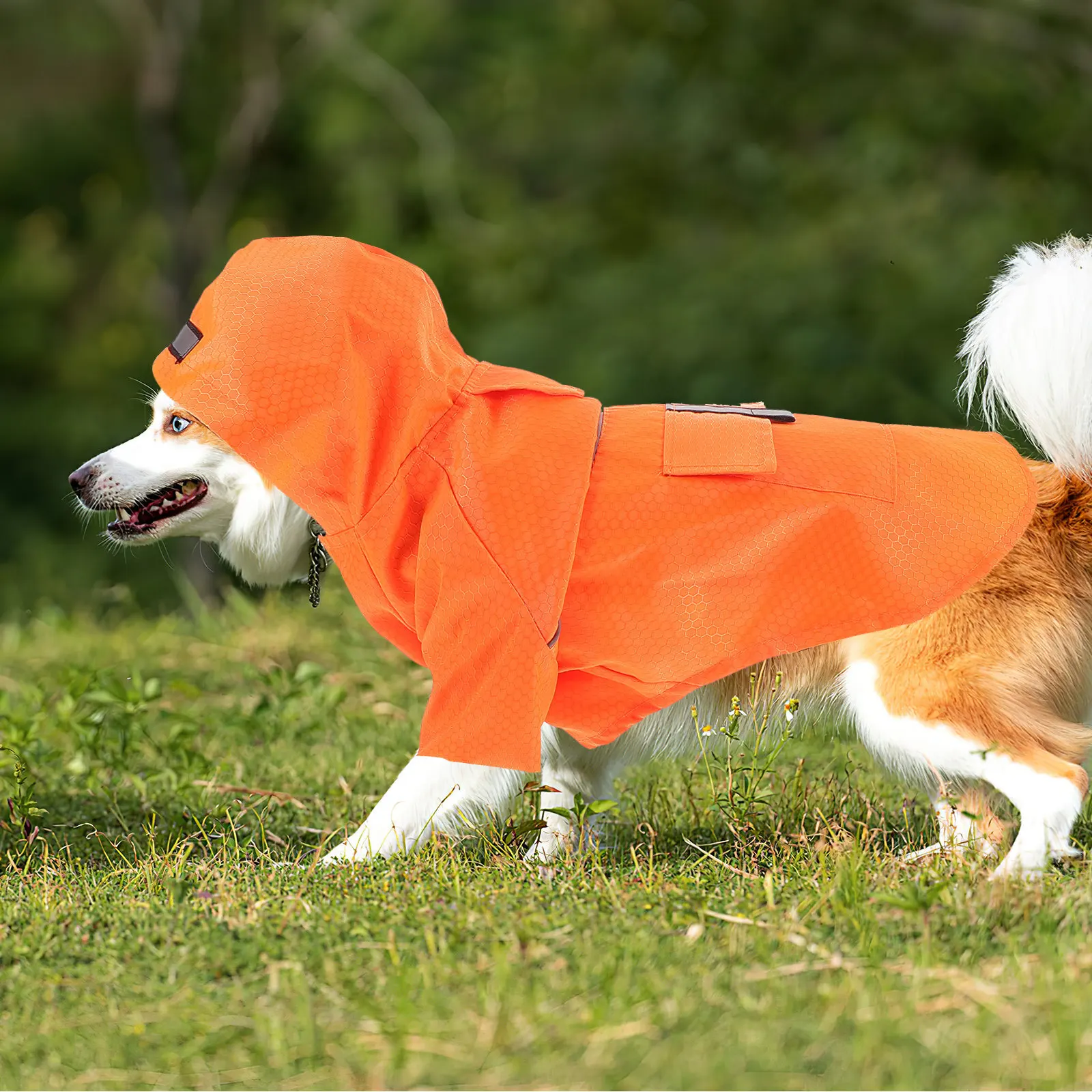 

Pet Dog Hoodied Raincoat L Orange High Visibility Reflective Strips Comfortable Fit for Rainy Day Outdoor Adventures