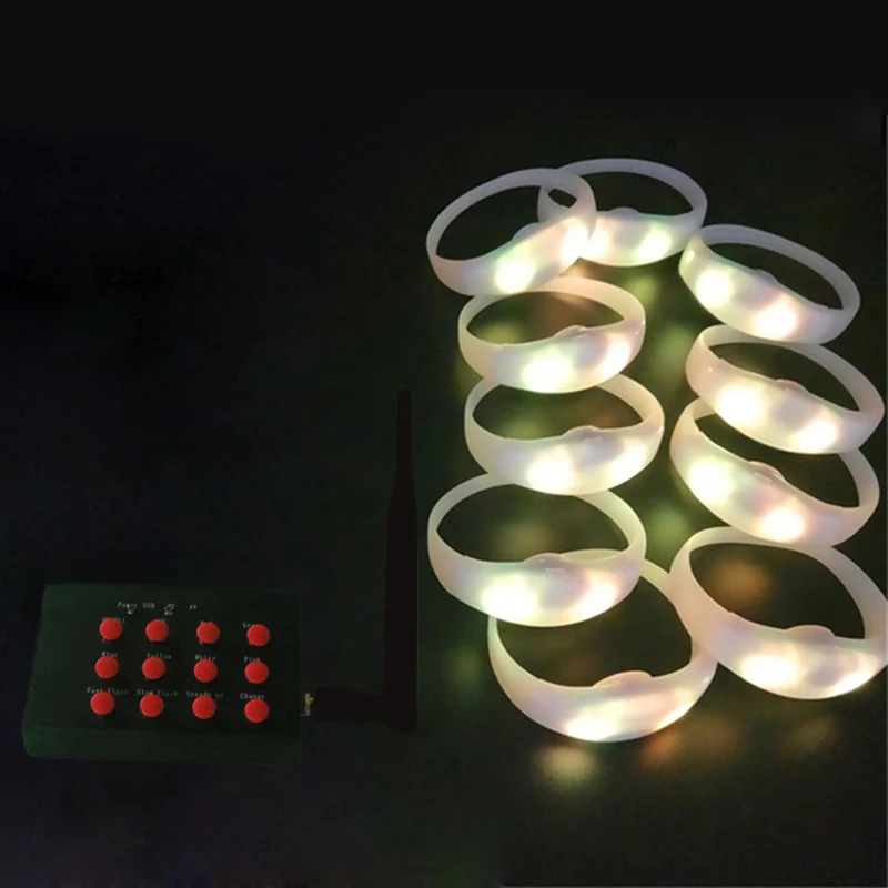 

Skybesstech-LED Silicone Bracelets with Remote Control Radius, Glowing Wristbands for Home Party, 12 Key, 300 PCs/Lot