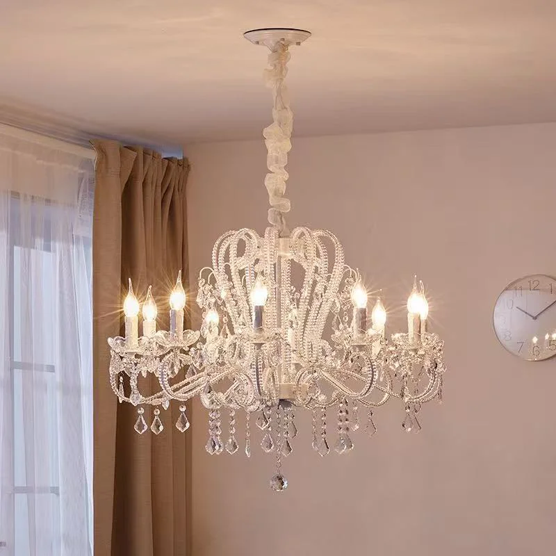 American Luxury Crystal Candle E14 Chandelier White / Gold Metal Pendant Lights French European Style Home Decor Indoor Lighting