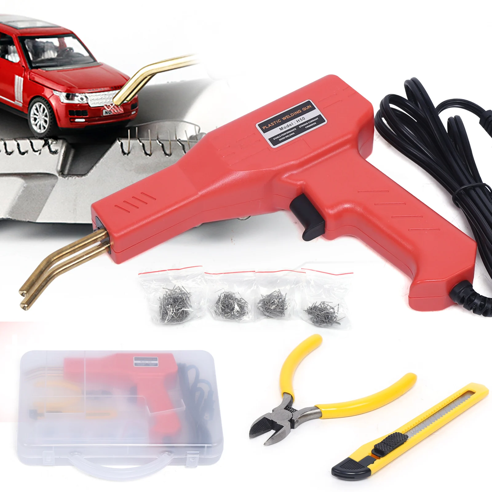 Auto Bumper Reparatie Plastic Lasser Kit Hot Nietmachine Lassen Gun Machine + 200 Nietjes