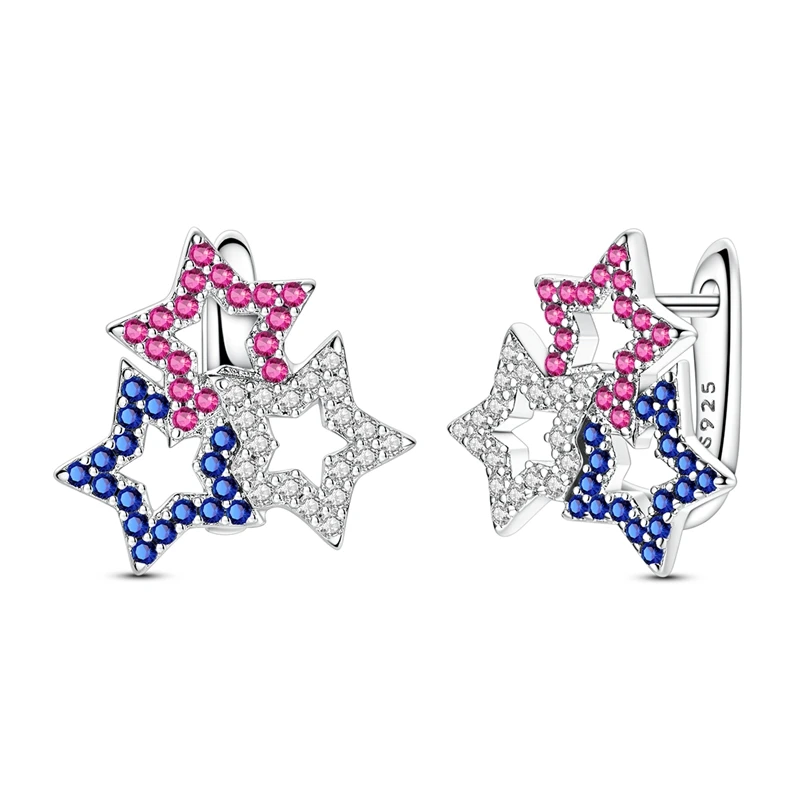 

Classic 925 Sterling Silver Sparkling American Star Hoop Earrings CZ Zircon Earrings For Women Fine Birthday Jewelry Gifts