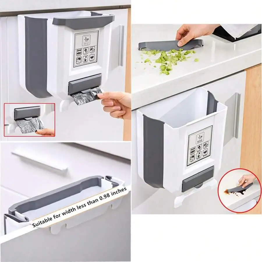 

Collapsible Hanging Kitchen Trash Can 2.4 Gallon Plastic Waste Bin For Cabinet
