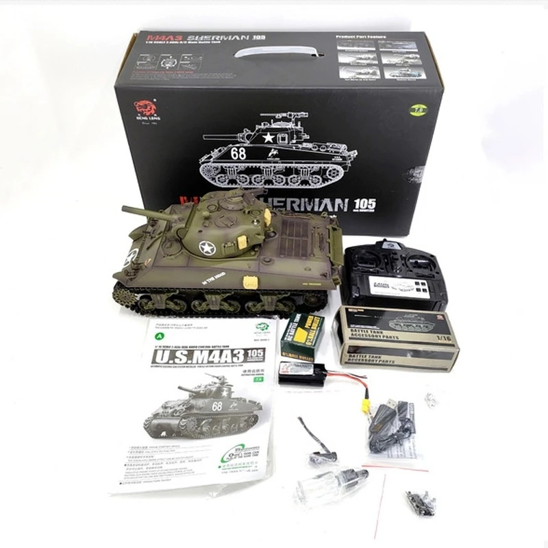 Czołg Henglongku Żołnierz Sherman M4A3 Sterowany Zdalnie z Teleskopową Lufą Wielofunkcyjny Model Bojowy Konkurencyjny Fajny