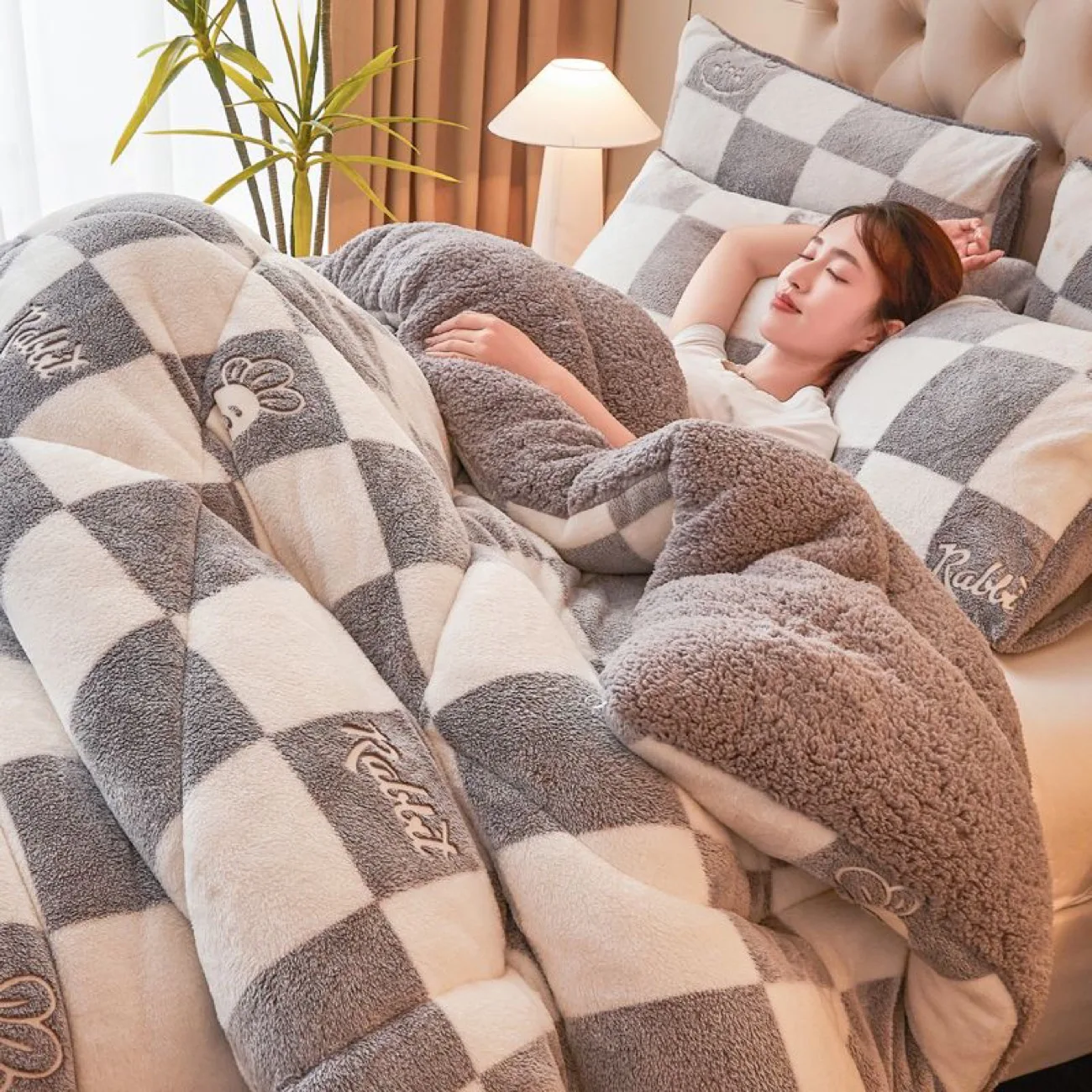 

Lamb velvet quilts super warm winter quilt cotton blanket thickened home hotel comforter space quilt core with added fleece