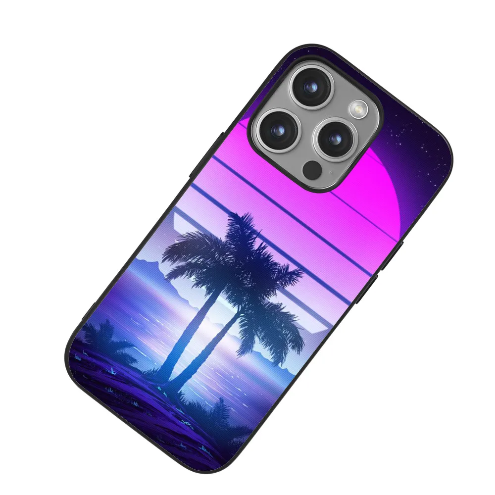 

Luxury Neon Light Background Phone Case for iPhone 14 13 12 11 Pro Max X XS XR 7 8 Plus Black Color Silicone Shockproof Cover