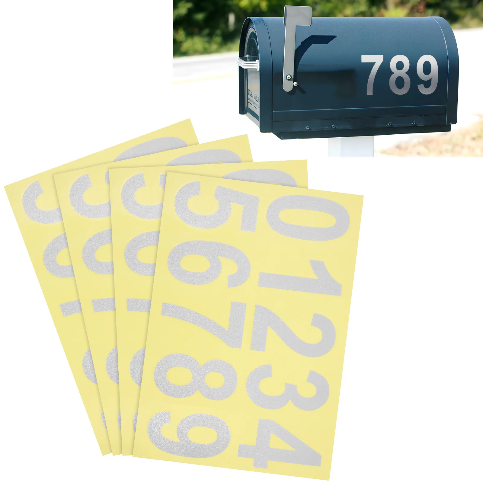 4 Sheets Reflective Label Mailbox Decals Trash Cans Numbers Sticker Whites Stickers for House Sign Water Proof