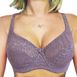 Lencería de talla grande, sujetadores de encaje para mujer, perspectiva con aros, ropa interior Sexy, sujetador bordado Floral, Bralette sin forro BH