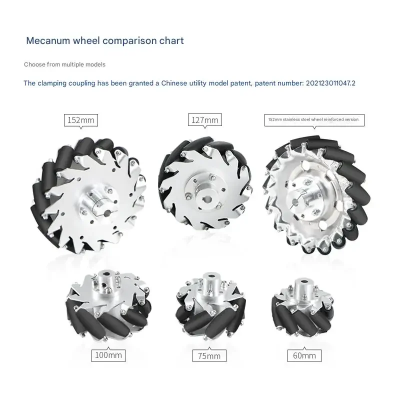 diameters 60, 75, 100, 127, 152 mm,WHEELTEC Mecanum wheels,