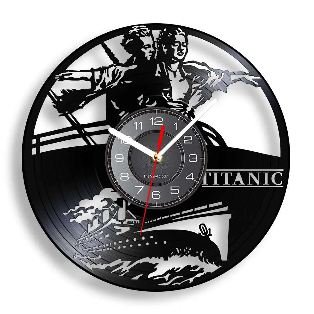 

Jack and Rose Love Story Vinyl Music Record Wall Clock For Home Cinema Decor Titanic Movie Art Carved Album Music Record Clock