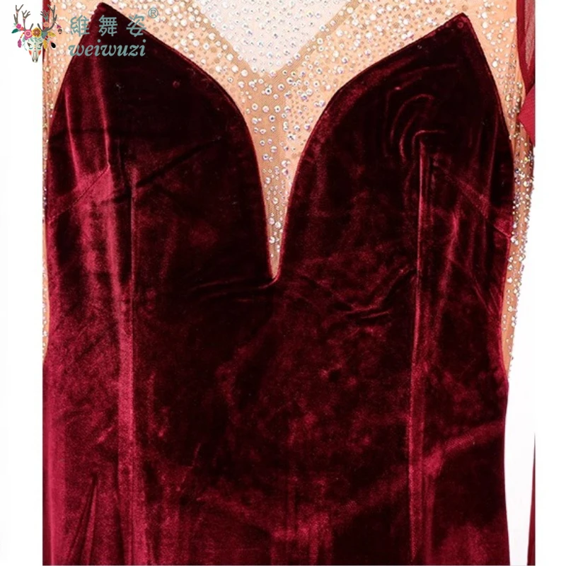 فستان رقص نسائي لقاعة الرقص مخملي بأكمام طويلة وأحجار الراين اللامعة فساتين رقص حديثة لمرحلة الفالس التانغو #6