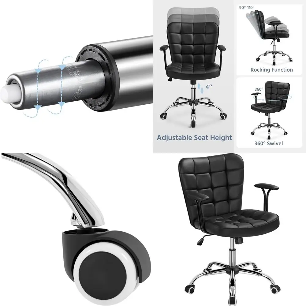 

Modern Adjustable Tilt Leatherette Office Chair with Padded Armrests, Suitable for Home or Office, Black