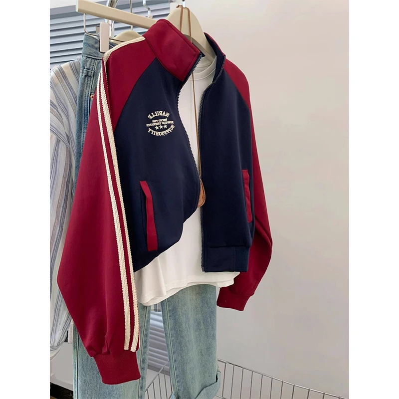 

Женская куртка в корейском стиле больших размеров (до 300 фунтов), свободного кроя, с длинными рукавами, в стиле пэчворк, с воротником-стойкой, модная универсальная верхняя одежда для весны и осени