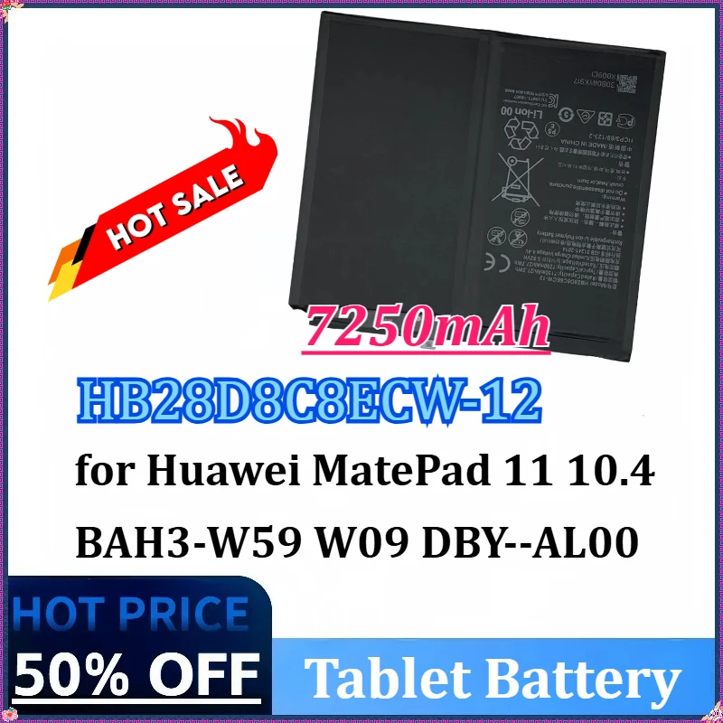 

Newly upgraded 7250mAh HB28D8C8ECW-12 HB26D8C8ECW-12 Tablet Battery for Huawei MatePad 11 10.4 BAH3-W59 W09 AL00 DBY--AL00