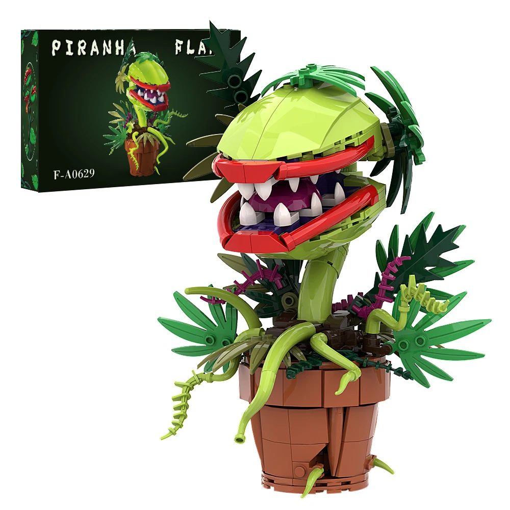 Moc audrey ii piranha planta bloco de construção chomper vasos plantas horrores flor modelo tijolos montar brinquedos crianças coletar presente