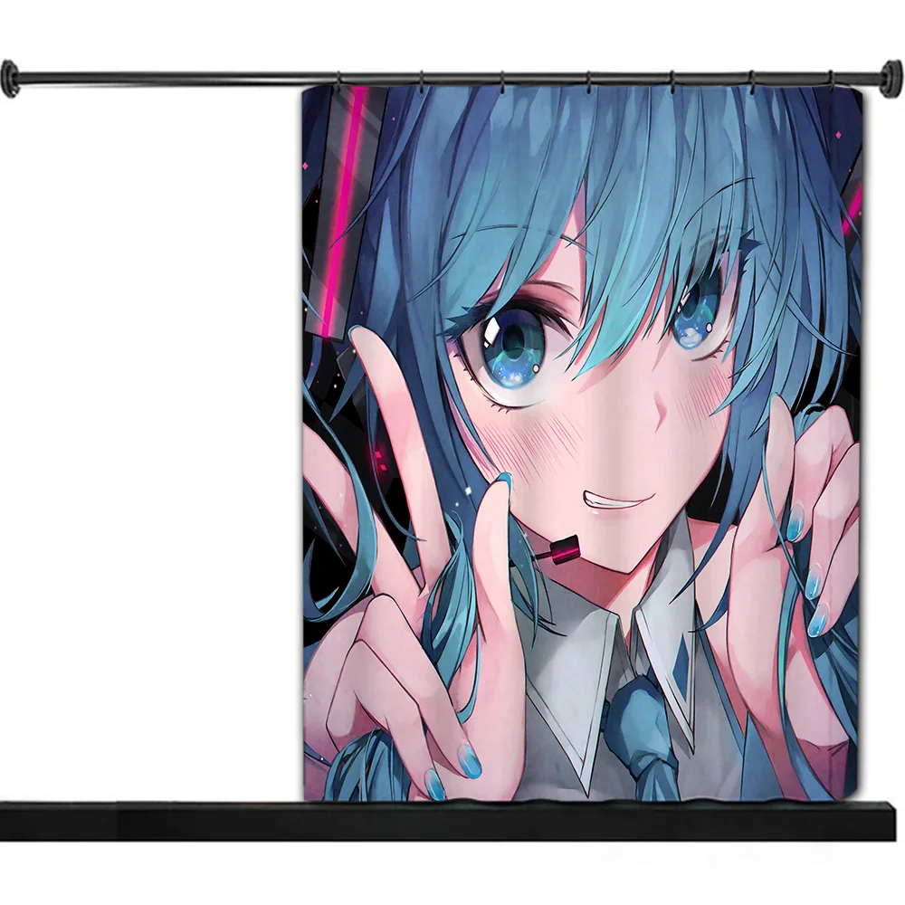 Anime Girl H-HatsuneS M-Miku Shower Curtain Waterproof Polyester Fabric Paint Bath Curtain Home Bathroom Decor Curtain With Hook